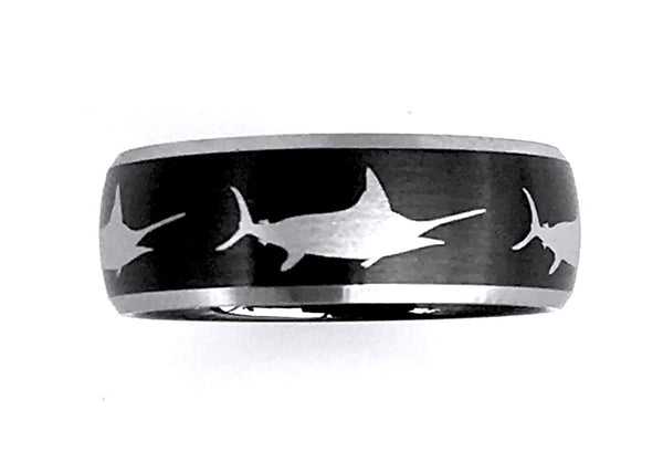6MM Black and Silver Tungsten Marlin Ring