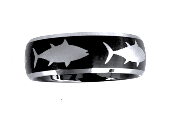 6MM Black and Silver Tungsten Tuna Ring