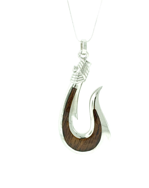 Large Cocobolo wood and sterling silver Hawaiian fish hook pendant