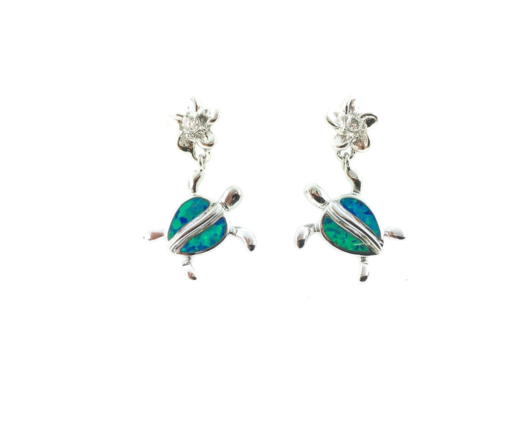 Opal and silver sea turtle earrings