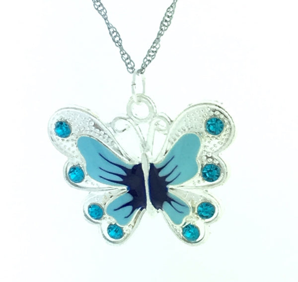 Silver enameled butterfly necklace