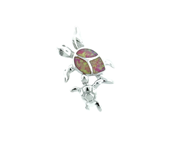 Sterling silver and pink opal sea turtle pendant