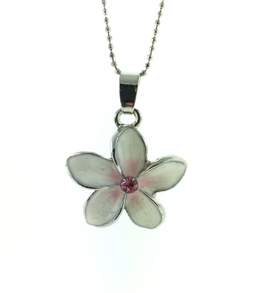 Silver plated enameled plumeria necklace