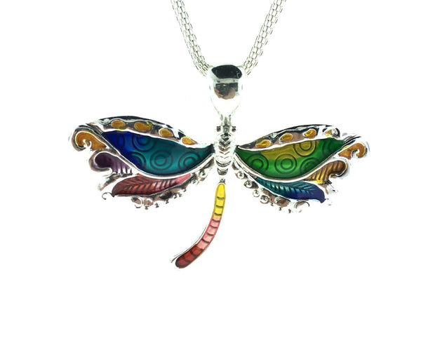 Multi colored dragon fly necklace