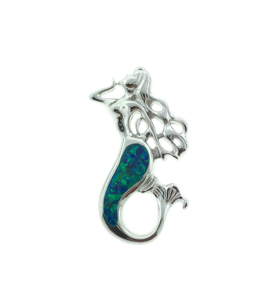 Silver and blue-green opal mermaid pendant