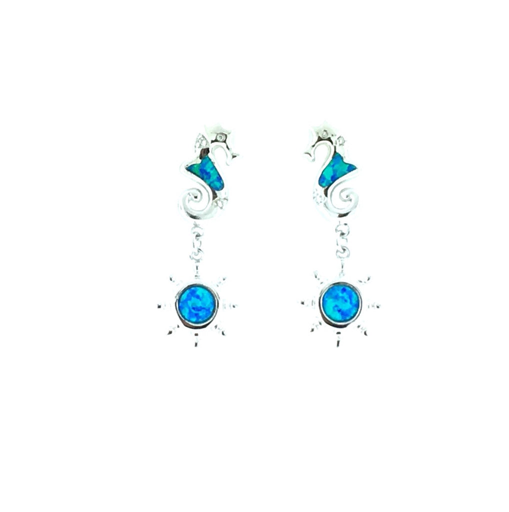 Silver ship wheel and sea horse earrings