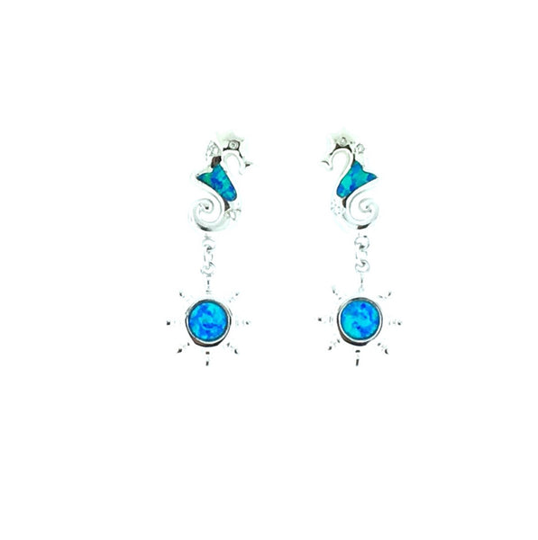 Silver ship wheel and sea horse earrings