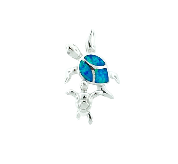 Sterling silver and blue opal sea turtle pendant