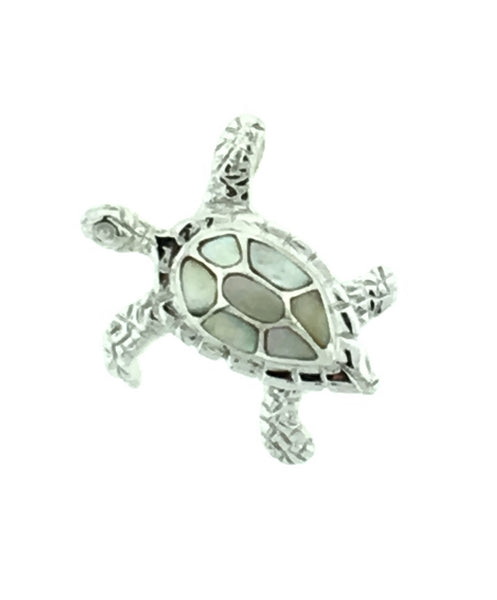 Silver and natural mother of pearl turtle pendant