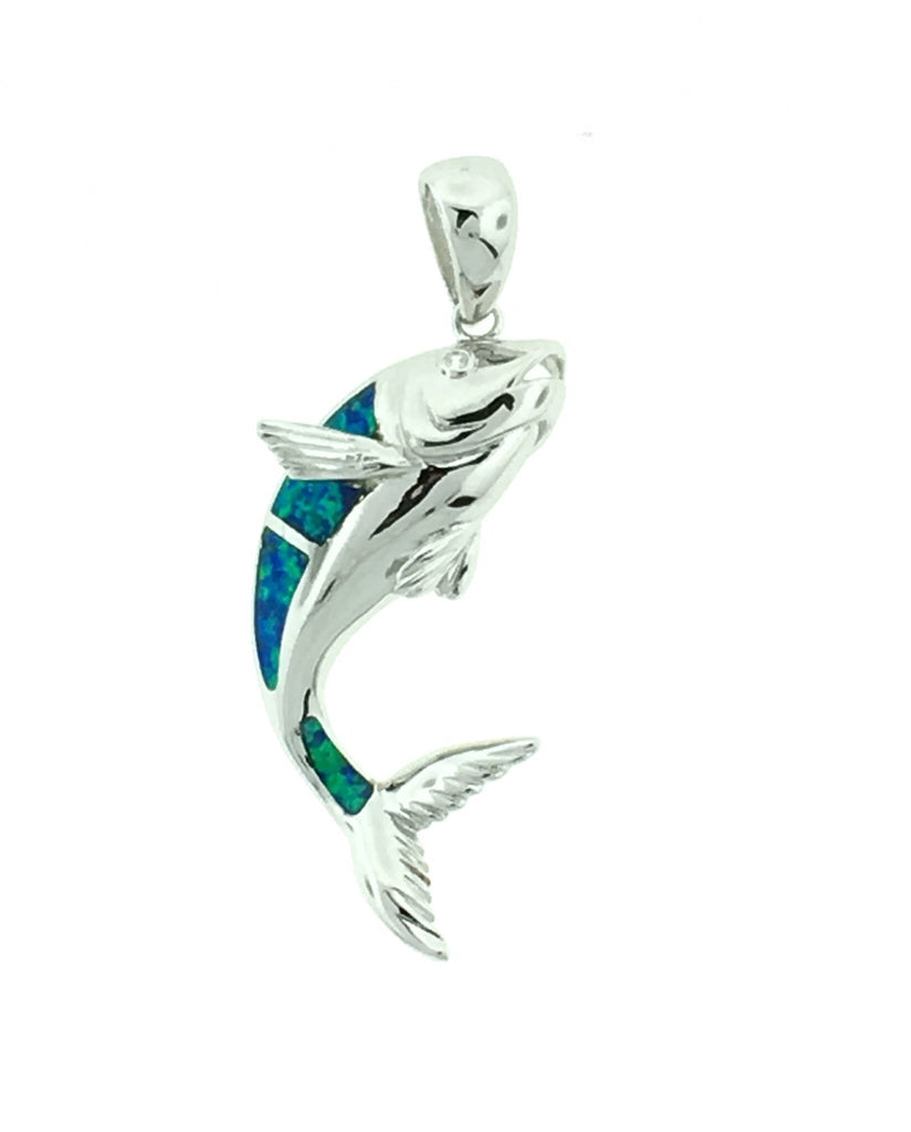 Silver opal fish pendant