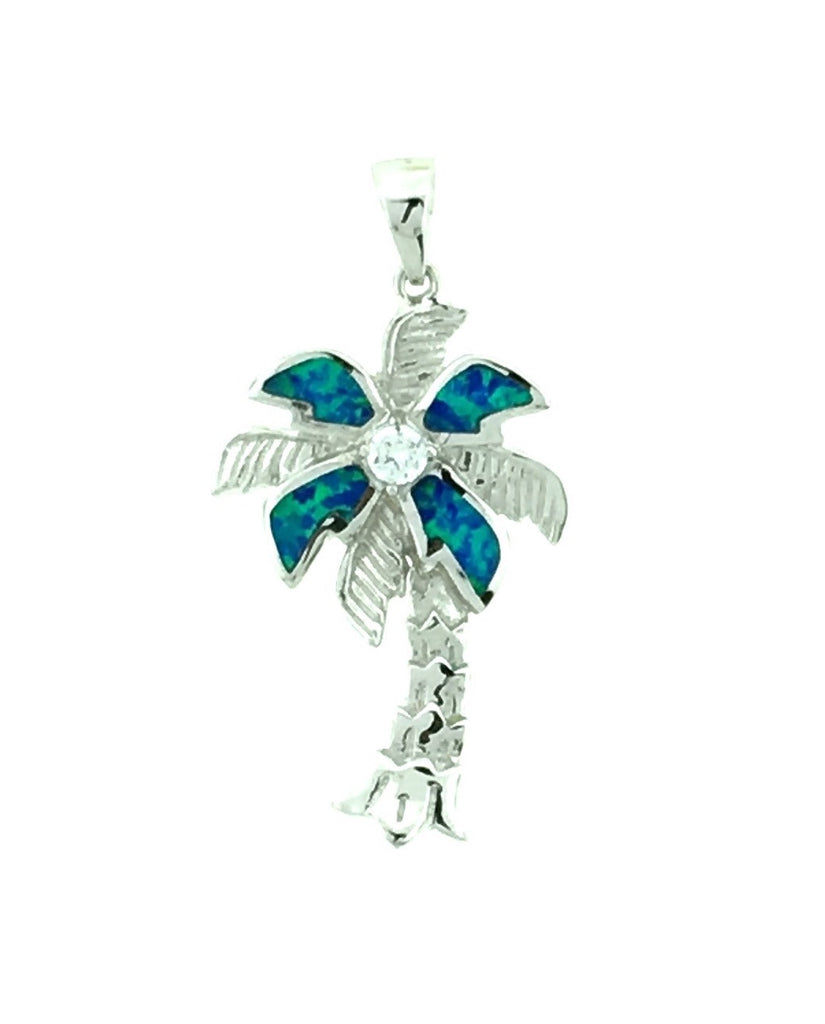 Silver and opal palm tree pendant