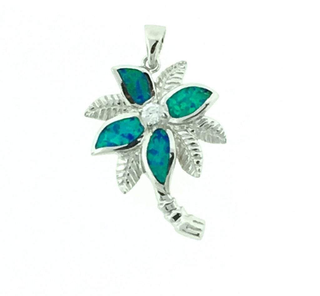 Large silver and opal Palm tree pendant