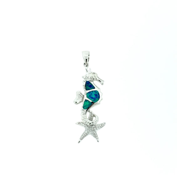 Silver and opal sea horse pendant