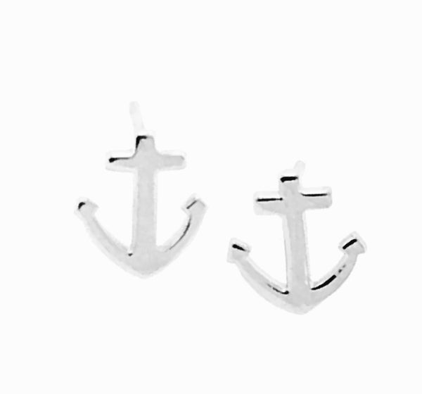 Plain silver anchor stud earrings