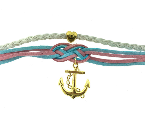 Gold anchor & heart bracelet