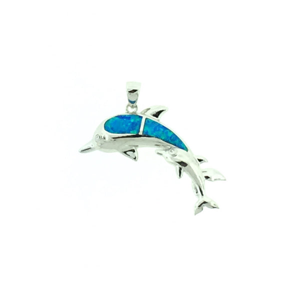Silver and blue opal dolphin pendant
