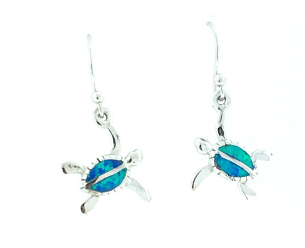 Silver and opal turtle earrings