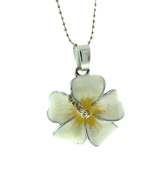 Silver plated enameled hibiscus necklace