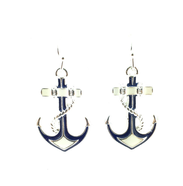 Blue and white anchor earrings