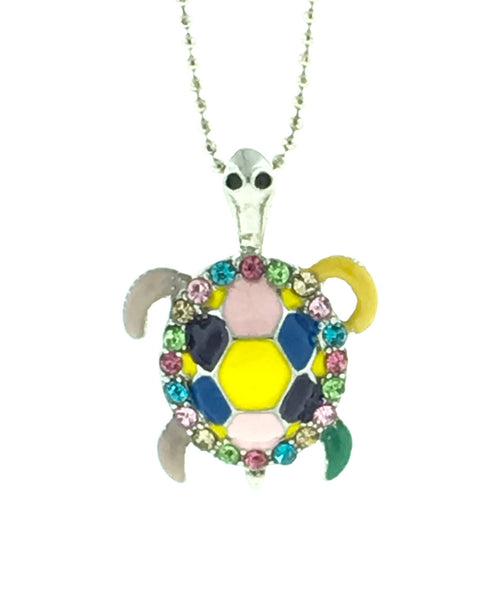 Multi colored silver plated tortoise necklace