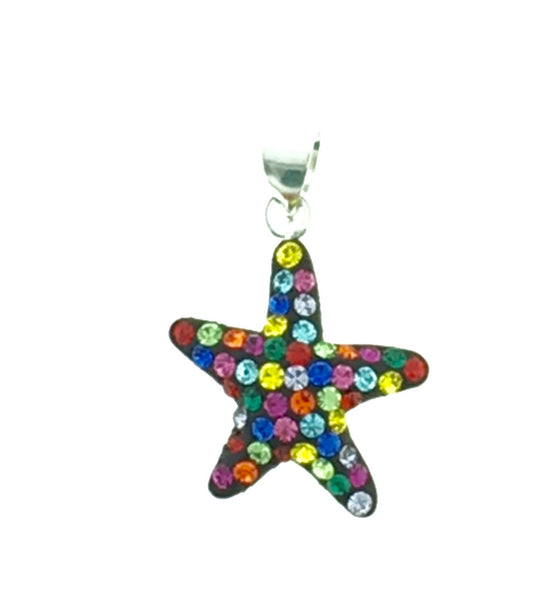 Multi colored CZ and silver star fish pendant