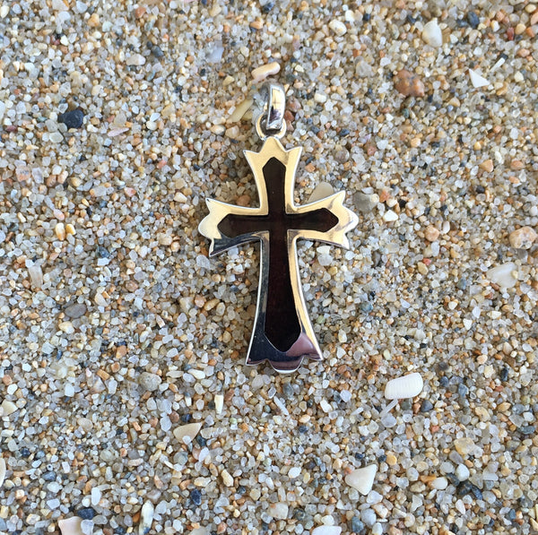 Small Cocobolo wood and sterling silver cross pendant