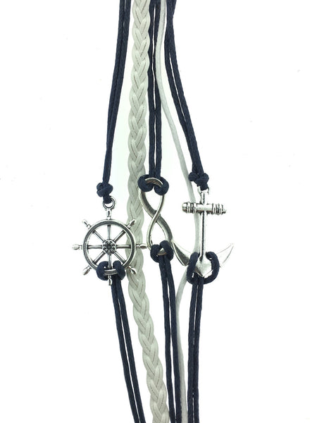 Navy blue & white anchor, wheel & infinity bracelet