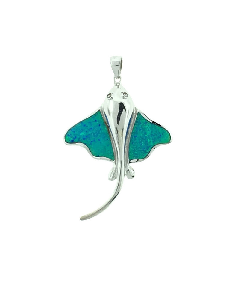Silver and blue opal bat ray pendant