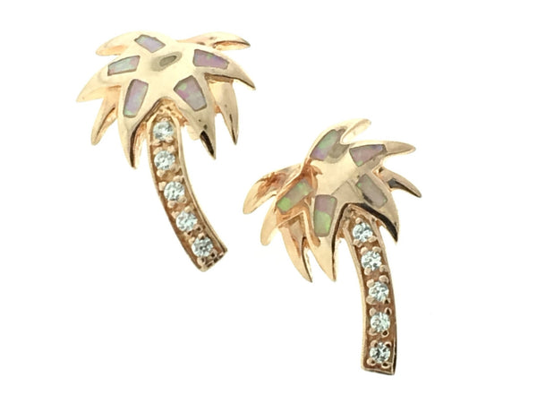 Rose Silver and opal palm tree stud earrings
