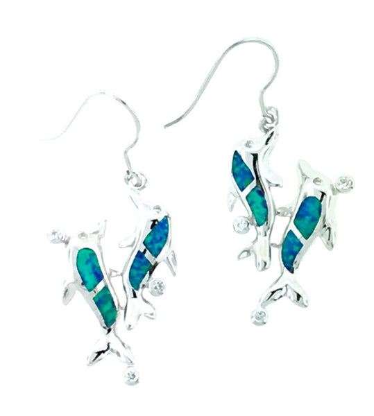 Silver opal dolphin earrings