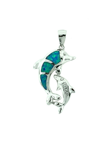Silver and opal dolphin pendant