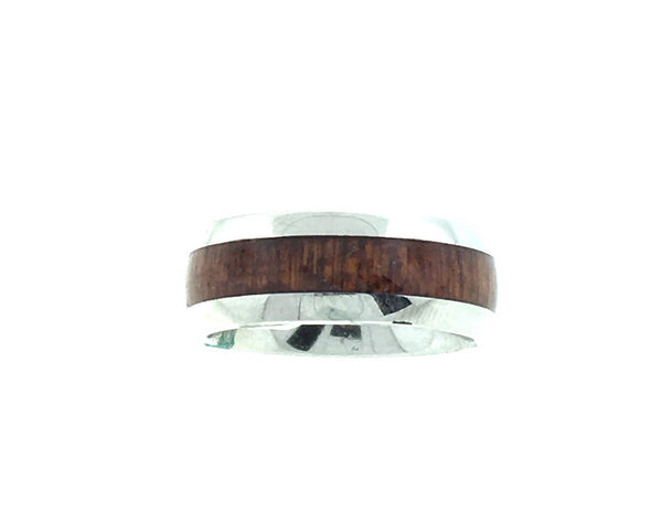 8MM Hawaiian Koa wood and stainless steel ring, narrow wood style