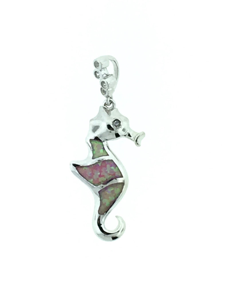 Silver and opal sea horse pendant