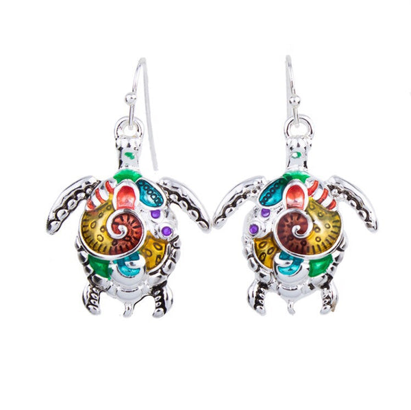 Multi colored sea turtle earrings