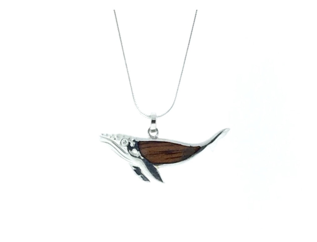 Hawaiian Koa Wood and sterling silver humpback whale pendant