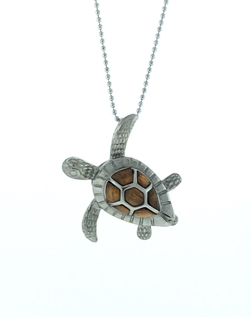 Stainless steel and Hawaiian Koa Wood sea turtle necklace