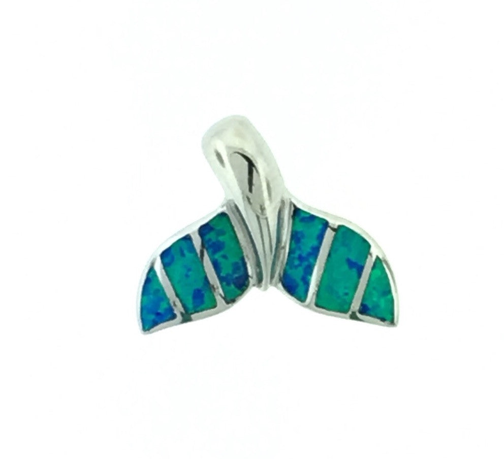 Silver and opal whale tail pendant