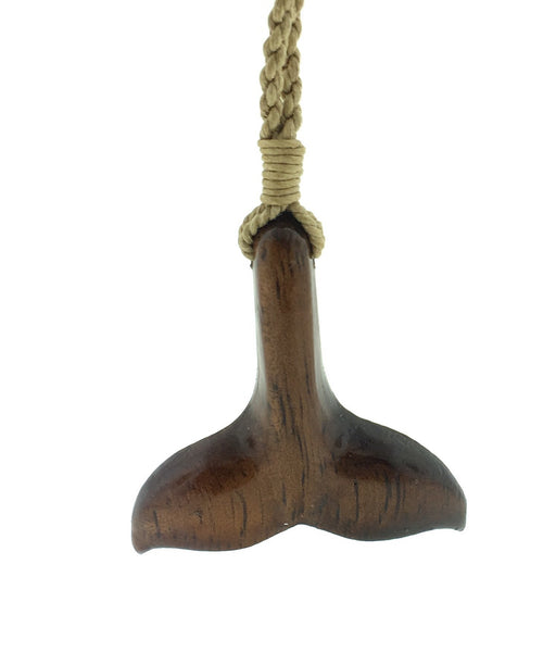 Hawaiian koa wood whale tail necklace (small)