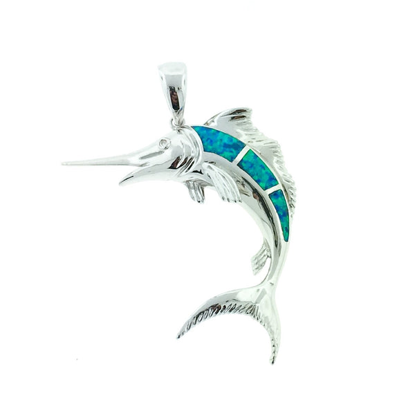 Silver and opal Marlin pendant