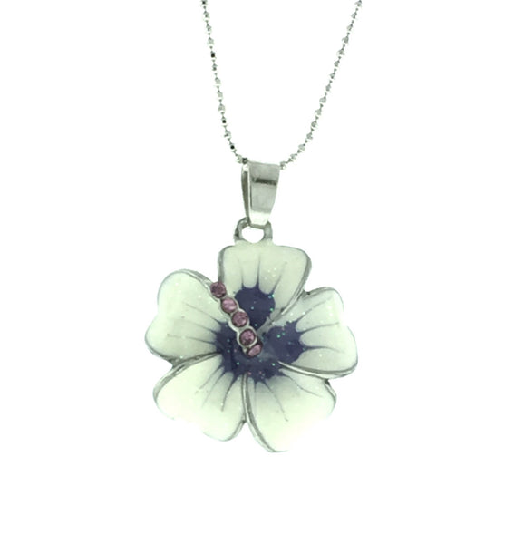 Silver plated enameled hibiscus necklace