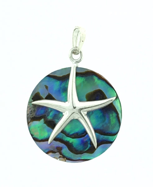 Paua shell and Silver starfish pendant