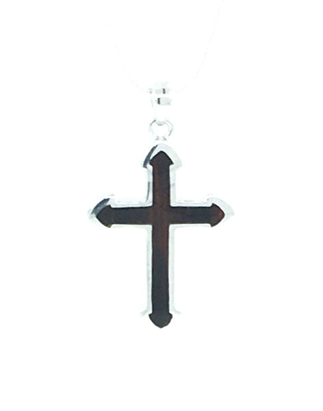 Large dark Cocobolo wood and sterling silver cross pendant